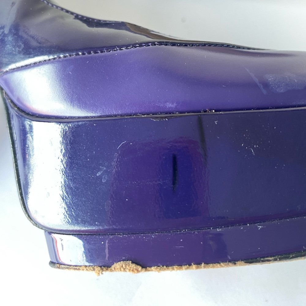 GUCCI Purple Patent & Leather Platform Pumps Suede Heel Size 38.5 US 8.5 - Picture 11 of 15